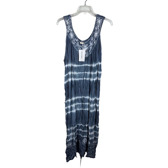 Seven Islands Tie Dye Maxi Dress Embroidered Sleeveless‎ Women One Size New! - Picture 1 of 8